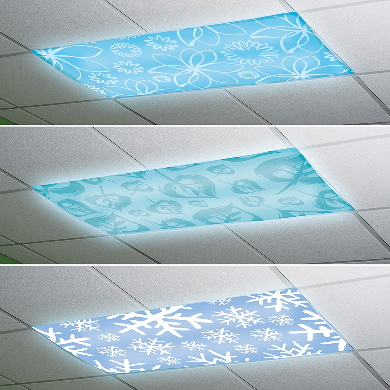 Learning Resources Classroom Light Filters for Ceiling Lighting, Blue/White, Set of 3 Seasons (1233)