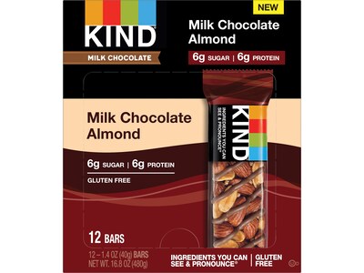 KIND Gluten Free Milk Chocolate/Almond Nut Bar, 12 Bars/Box (PHW28351)