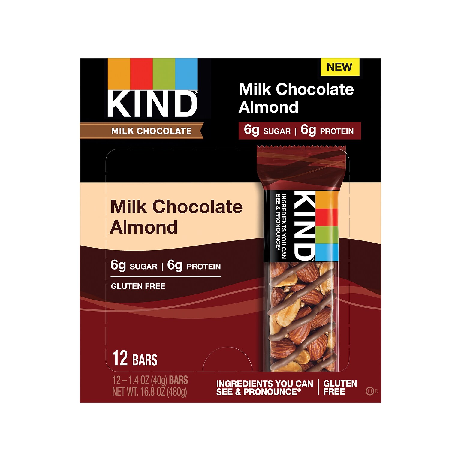 KIND Gluten Free Milk Chocolate/Almond Nut Bar, 12 Bars/Box (PHW28351