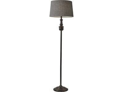 Simplee Adesso Charles 60 Glossy Black Floor Lamp with Drum Shade (1572-01)