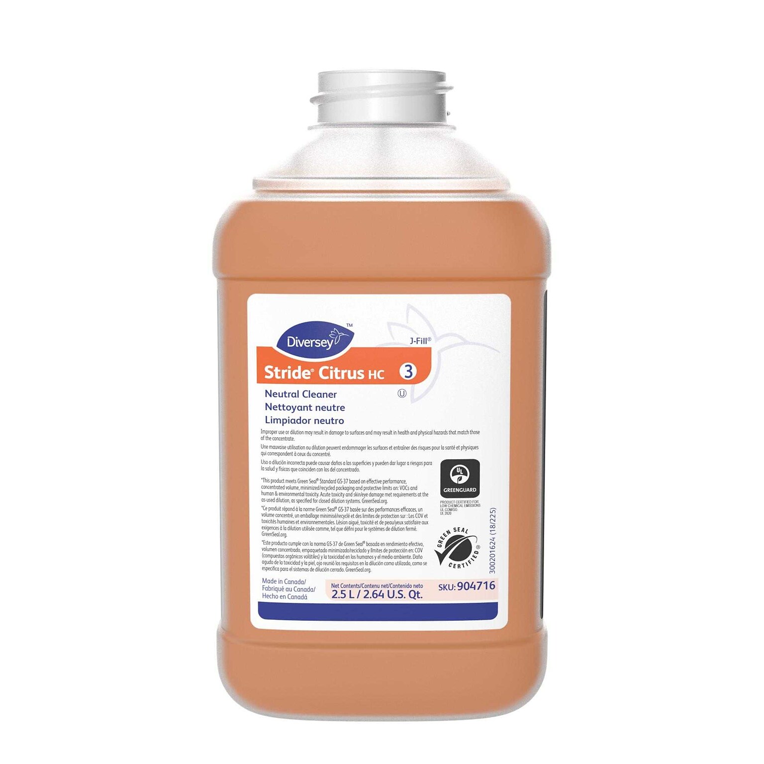 Stride HC Multipurpose Cleaner for Diversey J-Fill, Citrus, 2.5 L / 2.64 U.S. Qt., 2/Carton (904716)