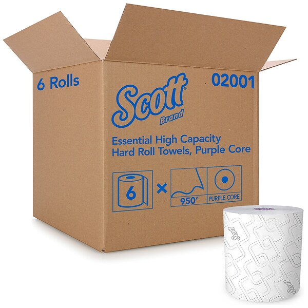 Scott Essential Recycled Hardwound Paper Towels, 1-ply, 950 ft./Roll, 6 Rolls/Carton (02001)