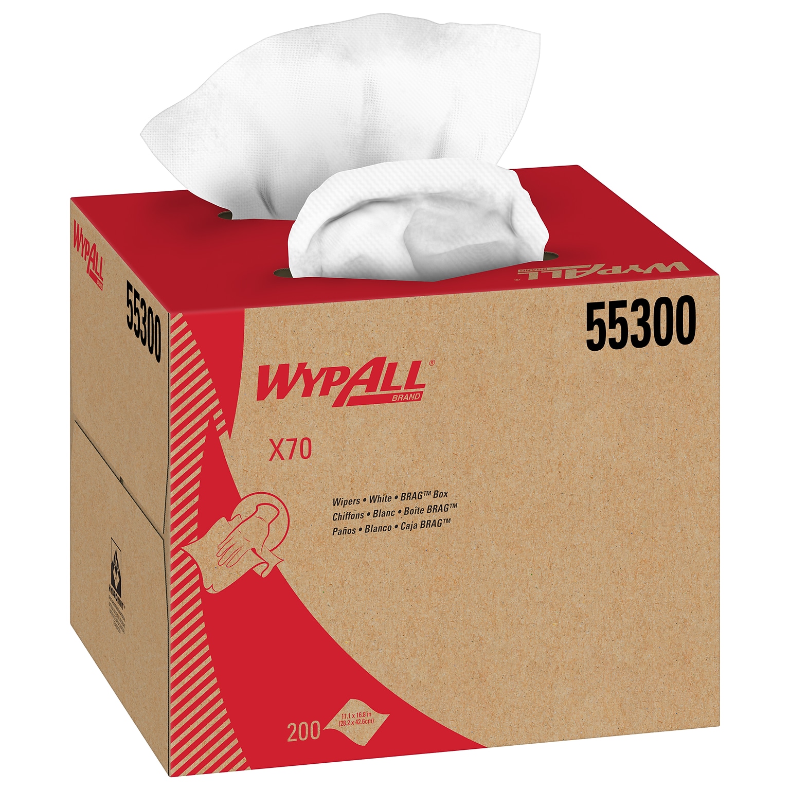 WypAll® X70 Center-Pull, 1-Ply, Cloth Paper Towels, 200/Box (55300)