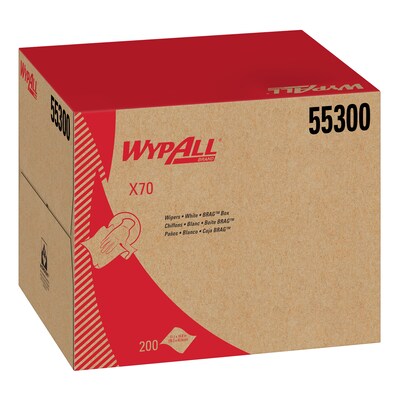 WypAll PowerClean X70 Cloths, 11.1" x 16.8", White, 200 Sheets/Box (55300)