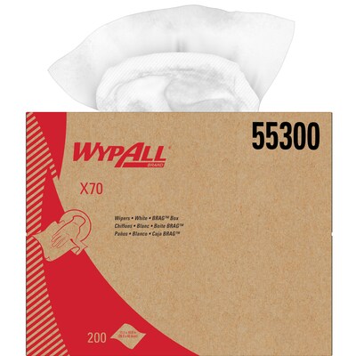 WypAll PowerClean X70 Cloths, 11.1" x 16.8", White, 200 Sheets/Box (55300)