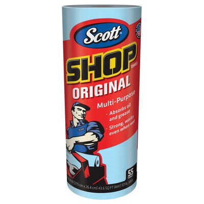 Scott Shop Towels Original Nylon Wipers, Blue, 55 Sheets/Roll, 30 Rolls/Carton (75130)