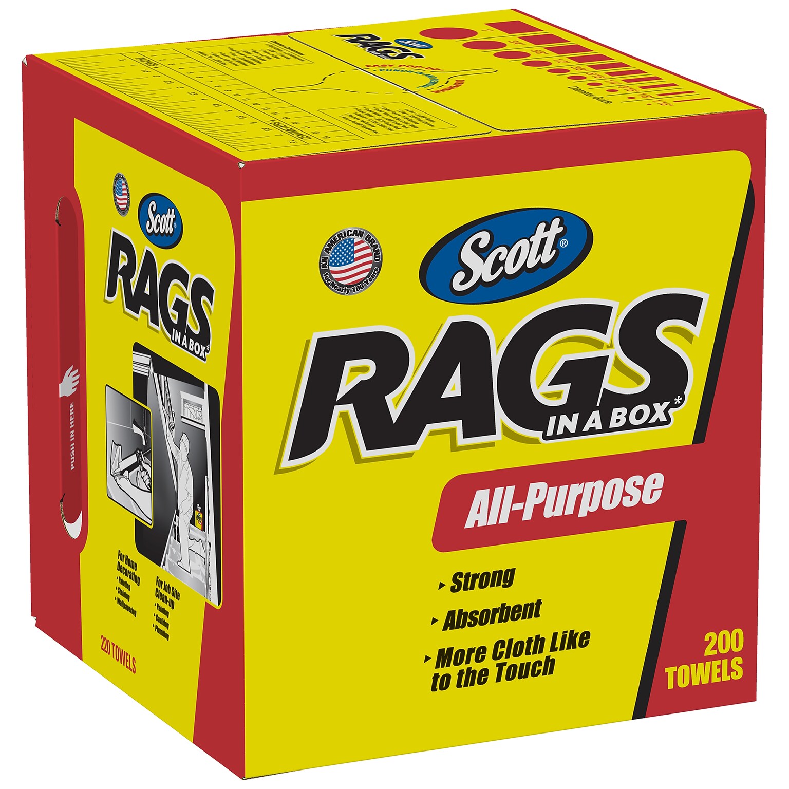 Scott Rags In a Box Fabric Wipers, White, 200 Wipers/Box, 8 Boxes