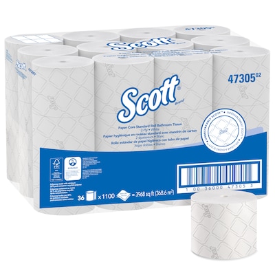 Scott Pro 2-Ply Small Core Standard Toilet Paper, White, 1100 Sheets/Roll, 36 Rolls/Carton (47305)