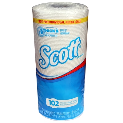 Scott Choose-A-Sheet Kitchen Roll Paper Towel, 1-Ply, Quick Absorbing Ridges, 102 Sheets/Roll, 24 Rolls/Case (47031)