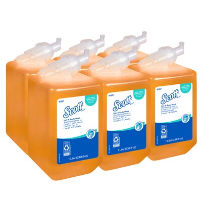 Scott Essential One Liter Foaming Fresh Citrus Scent, Luxury Foaming Hair and Body Wash (91557)