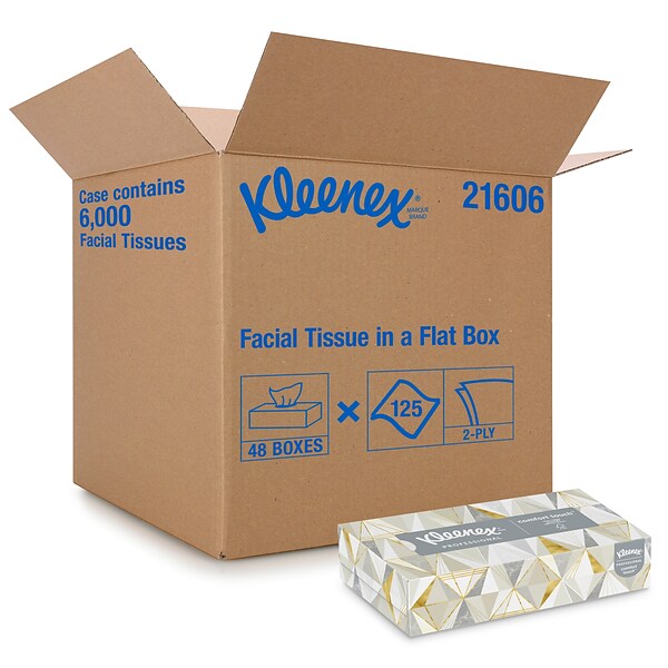Kleenex Standard Facial Tissue, 2-Ply, White, 125 Sheets/Box, 48 Boxes/Pack (21606)