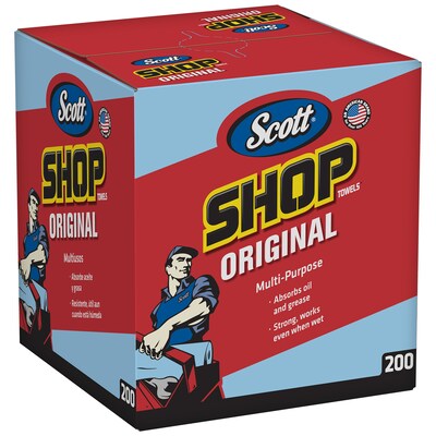 Scott Shop Towels Wipers, Blue, 200 Wipers/Box, 8 Boxes/Carton (75190)