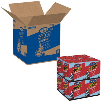 Scott Shop Towels Wipers, Blue, 200 Wipers/Box, 8 Boxes/Carton (75190)
