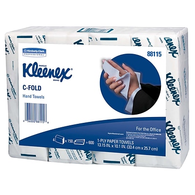 Kleenex C-Fold Paper Towels, 1-Ply, 150 Sheets/Pack, 4 Packs/Carton (88115)