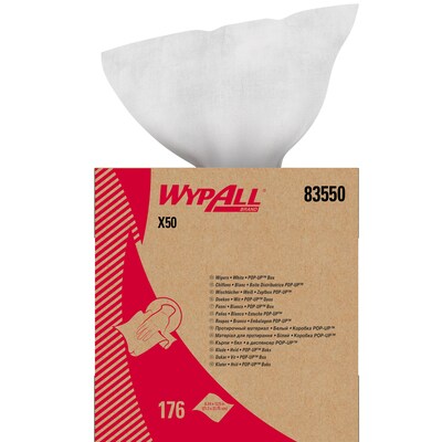 WypAll X50 Cloth Wipers, White, 176 wipers/Box, 10 Boxes/Carton (83550)