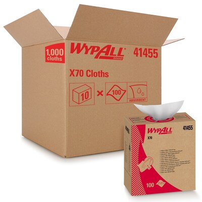 WypAll X70 Multifold Paper Towels, 1-Ply, 100 Sheets/Box, 10 Boxes/Carton (41455)