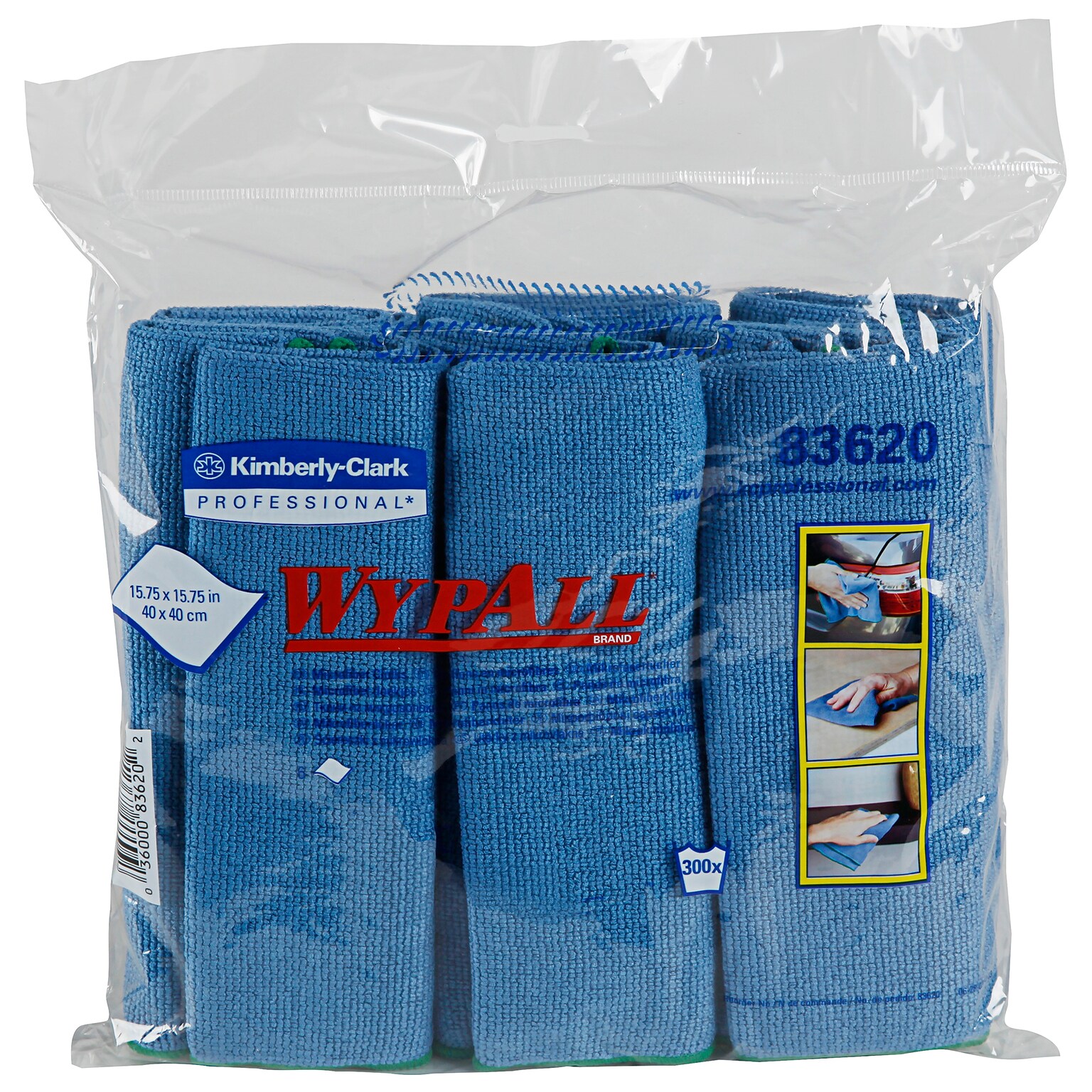 WypAll Microfiber Cleaning Cloths, 15.75 x 15.75, Blue, 6 Cloths/Pack (83620)