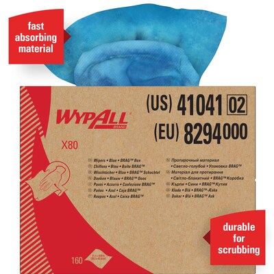 WypAll X80  HydroKnit Wipers, Blue, 160/Carton (41041)