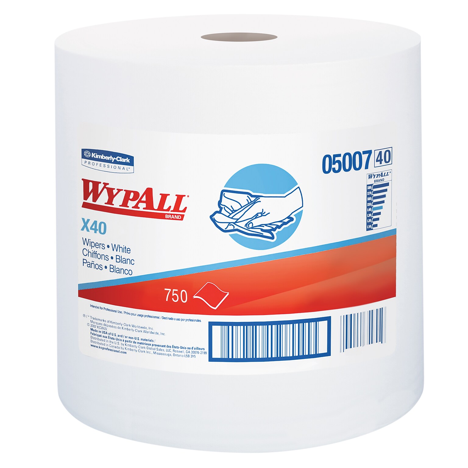 WypAll L40 Fabric Cleaning Wipers, 13.4 x 12.5, White, 750 Sheets/Roll, 750 Wipers/Box (05007)