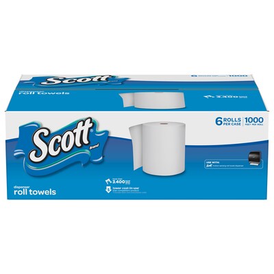 Scott Hardwound Paper Towels, 1-ply, 1000 ft./Roll, 6 Rolls/Carton (KCC10191)