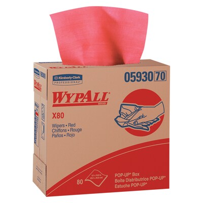 WYPALL X80 Shop Towel Replacement Wiper, Red, POP-UP Box, 9-1/10x16-4/5, 80/Box, 5 Box/Carton