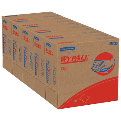WYPALL X80 Shop Towel Replacement Wiper, Red, POP-UP Box, 9-1/10"x16-4/5", 80/Box, 5 Box/Carton