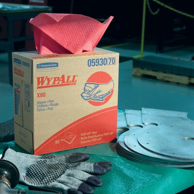 WYPALL X80 Shop Towel Replacement Wiper, Red, POP-UP Box, 9-1/10"x16-4/5", 80/Box, 5 Box/Carton