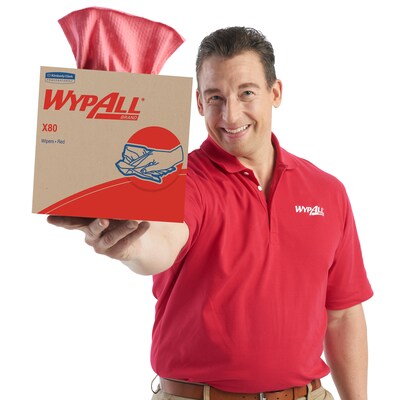WYPALL X80 Shop Towel Replacement Wiper, Red, POP-UP Box, 9-1/10"x16-4/5", 80/Box, 5 Box/Carton
