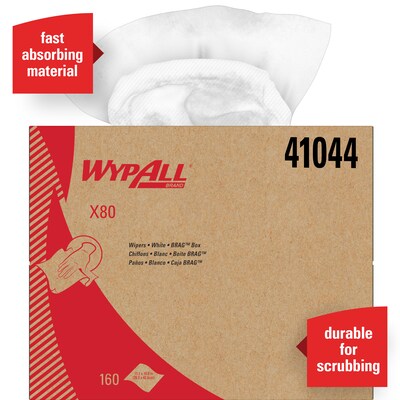 WypAll X80 HydroKnit Wipers, White, 160/Carton (41044)