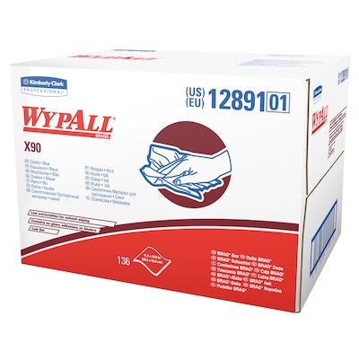 WypAll X90 Ultra Duty Cloths, Blue, 136 Cloths/Carton (12891)