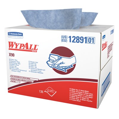 WypAll X90 Cleaning Cloths, 16.8 x 11.1, Blue and Denim, 0.33 lbs., 136 Cloths/Pack (12891)