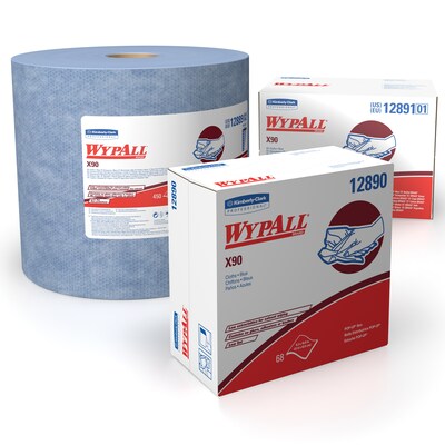 WypAll X90 Cleaning Cloths, 16.8" x 11.1", Blue and Denim, 0.33 lbs., 136 Cloths/Pack (12891)