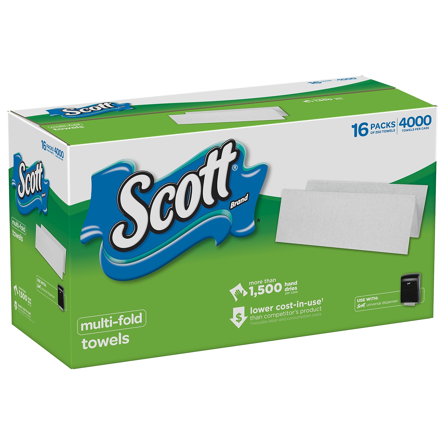 Scott Recycled Multifold Paper Towels, 1-ply, 250 Sheets/Pack, 16 Packs/Carton (8009)