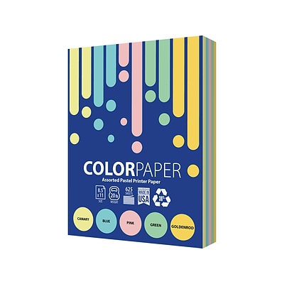 Domtar 30% Recycled Colored Paper, 20 lbs., 8.5 x 11, Assorted Pastels, 625 Sheets/Ream (4048)
