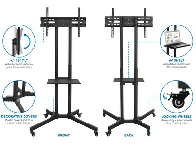 Mount-It! Metal Mobile A/V Cart with Lockable Wheels, Black (MI-2876)