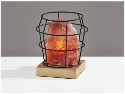 Simplee Adesso Faith Incandescent Table Lamp, Pink Himalayan Salt/Natural Wood/Black (SL1147-12)
