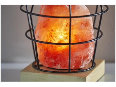 Simplee Adesso Faith Incandescent Table Lamp, Pink Himalayan Salt/Natural Wood/Black (SL1147-12)