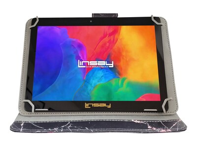 Linsay 10.1" Tablet with Case, WiFi, 2GB RAM, 64GB Storage, Android 13, Black with Black/Pink Marble (F10IPBAPI)