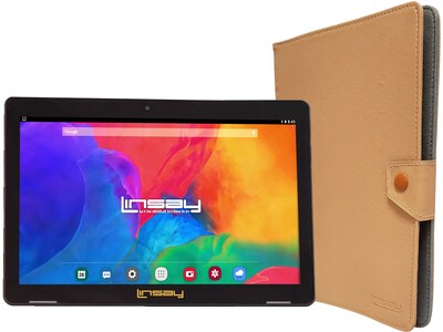 Linsay 10.1" Tablet with Case, WiFi, 2GB RAM, 64GB Storage, Android 13, Black/Light Brown (F10IPBCLBROWN)