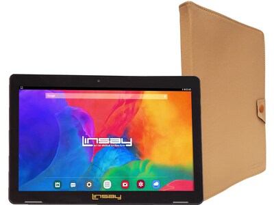 Linsay 10.1" Tablet with Case, WiFi, 2GB RAM, 64GB Storage, Android 13, Black/Light Brown (F10IPBCLBROWN)