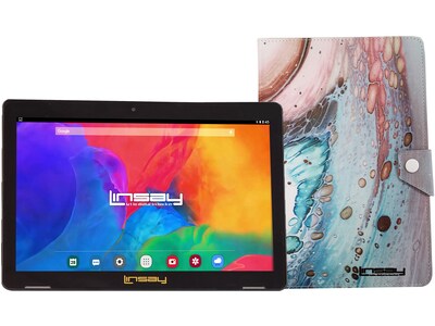 Linsay 10.1" Tablet with Case, WiFi, 2GB RAM, 64GB Storage, Android 13, Black/Space Marble (F10IPSPAC)