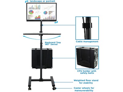 Mount-It! Metal Mobile A/V Cart with Swivel Wheels, Black (MI-7948)