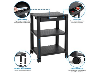 Mount-It! 3-Shelf Plastic/Poly Mobile Utility Cart with Lockable Wheels, Black (MI-7855A)