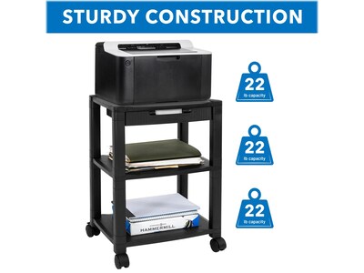 Mount-It! 3-Shelf Plastic/Poly Mobile Utility Cart with Lockable Wheels, Black (MI-7855A)