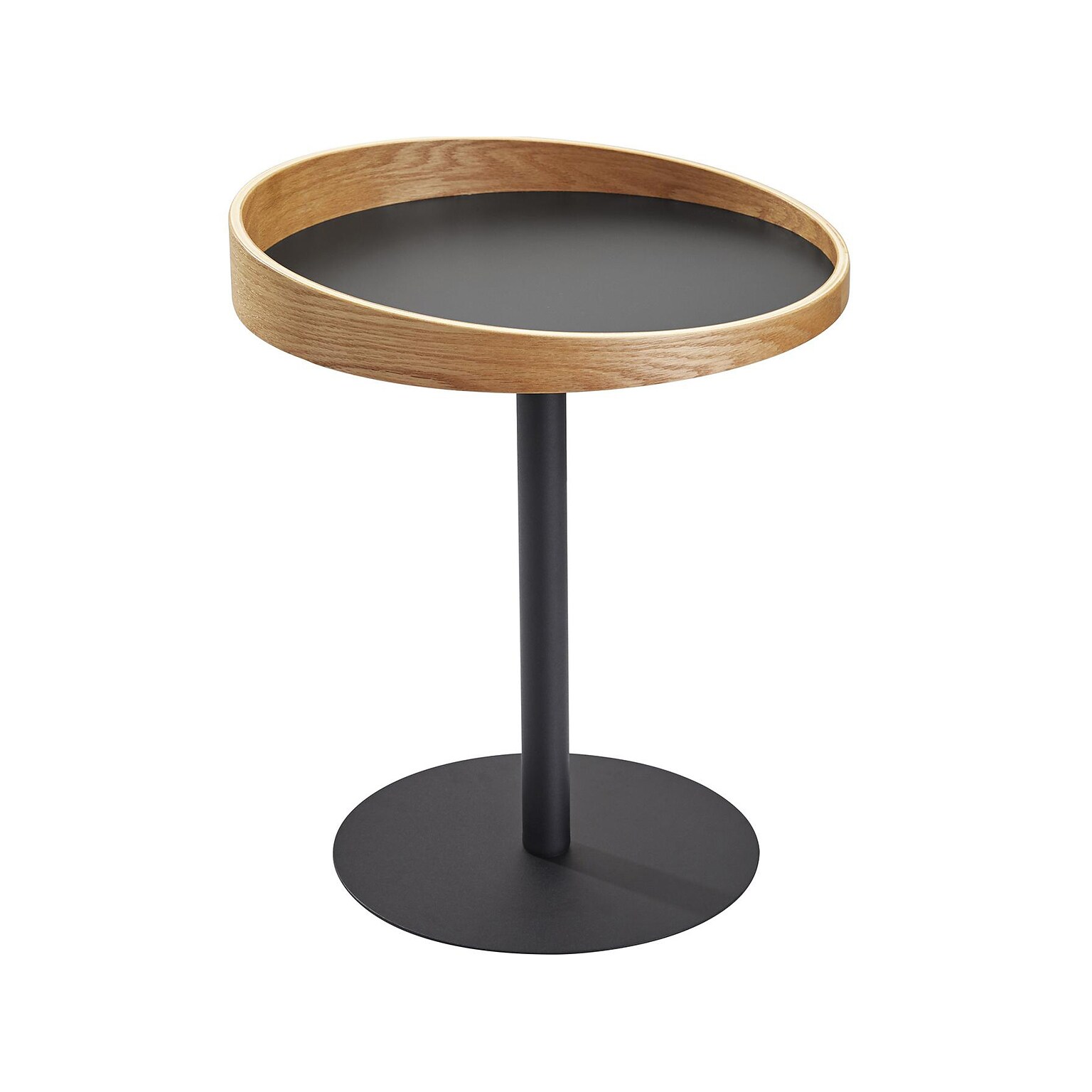 Adesso Crater 18Dia. End Table, Matte Black/Natural Oak (WK2310-12)