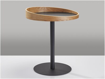 Adesso Crater 18"Dia. End Table, Matte Black/Natural Oak (WK2310-12)