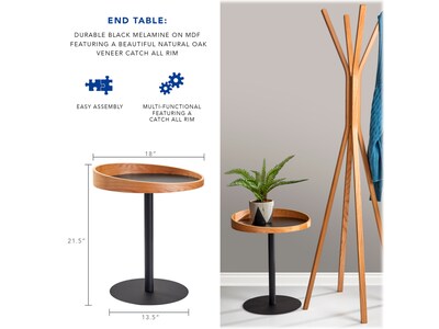 Adesso Crater 18"Dia. End Table, Matte Black/Natural Oak (WK2310-12)