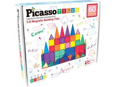 PicassoTiles 3D Magnetic Building Tiles, Assorted Colors (PCPT60)