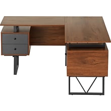 Techni Mobili 59 L-Shaped Desk with Drawers and File Cabinet, Walnut/Black (RTA-4809DL-WAL)