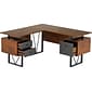 Techni Mobili 59" L-Shaped Desk with Drawers and File Cabinet, Walnut/Black (RTA-4809DL-WAL)